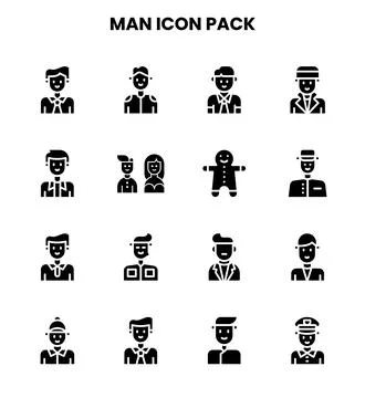Man Glyph Vector Icons Pack Stock Illustration