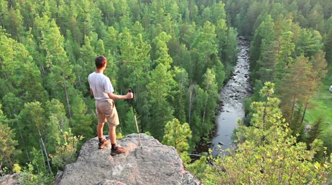Man go to mountain top Stock Footage 39861656