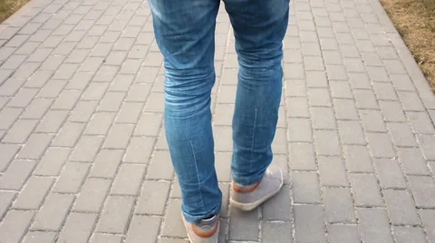 Man goes down the sidewalk. Steps Stock Footage 60115735