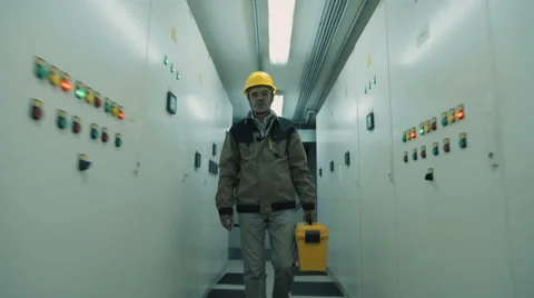 Man goes to the electric switchboard Video stock 68508555