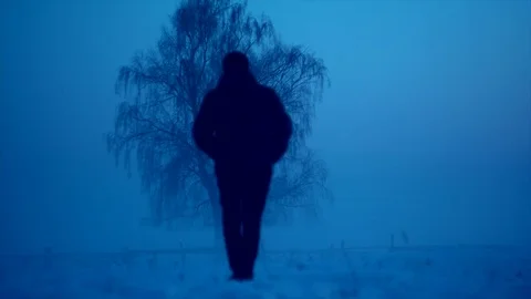 Man goes in the fog. Stock-Footage 83630744