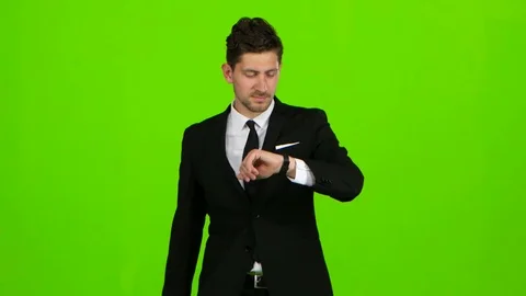 Man goes to work, with a diplomat he waves his hand to others. Green screen Stock Footage
