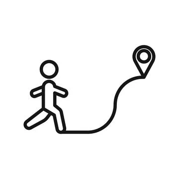 Man going to destination icon Black line art vector logo Stock Illustration