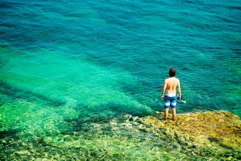 Man Going to Dive with a Mask Stock Photos