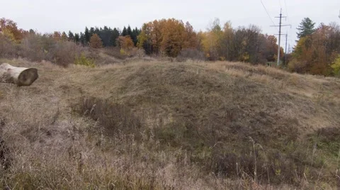 Man going downhill &amp; uphill with a log on the shoulders (BMCC 2.5K - 2400x1350) Stock Footage 47943752