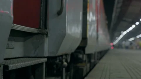 Man going to inside the train at railways platform Stock Footage 228196786