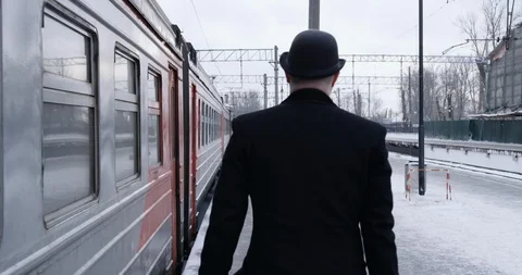 Man going near train Stock Footage 86509828