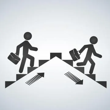Man going up the stairs, man going down staircase symbol. Vector illustration Stock Illustration