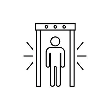 Man going through metal detector gate line icon. Stock Illustration