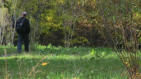 Man going through the park Stock Footage 12461148