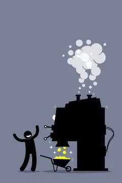 Man with a gold making machine.  Stock Illustration