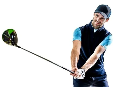 Man golfer golfing isolated withe background Stock Photos