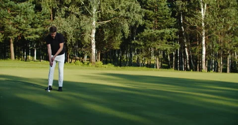 A man golfer plays on the field. Time for golf Stock Footage 220658327