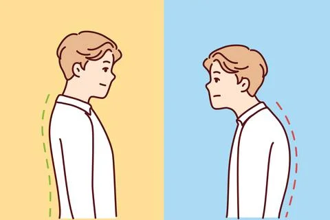 Man with good and bad back posture Illustrazione stock