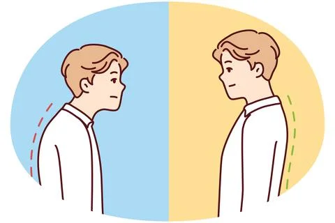Man with good and bad back posture Illustrazione stock