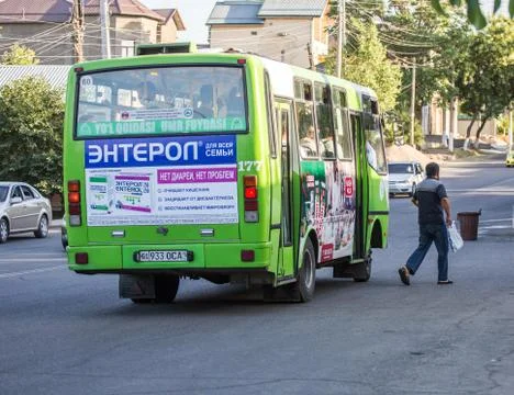 A man got off the bus at a bus stop 02.07.2020 Tashkent,Uzbekistan Stock Photos