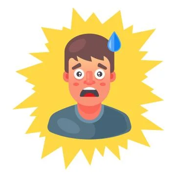 The man got scared and sweat runs down his forehead. emotion of surprise Stock Illustration