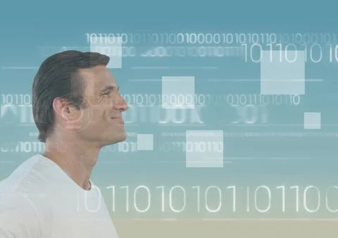 Man with gradient background and digital overlay Foto stock