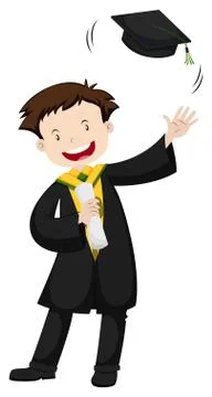 Man in graduation gown throwing cap Stock Illustration