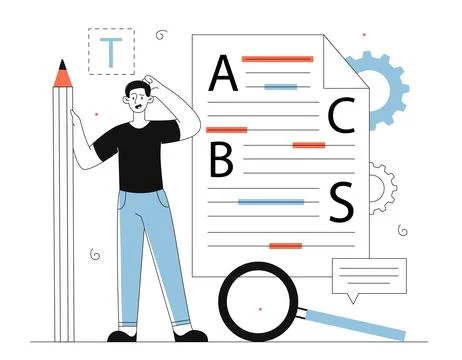 Man with grammatical errors vector line concept Stock Illustration