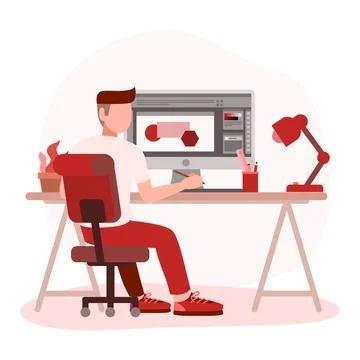 Man graphic designer working on computer Stock Illustration