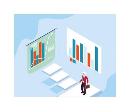 Man with graphs in front, business working processes イラスト素材