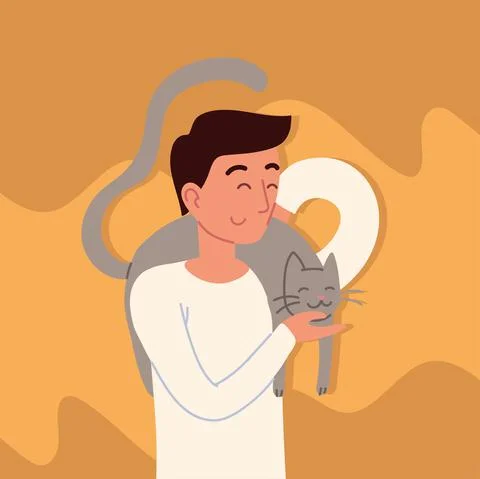Man with a gray cat Stock Illustration