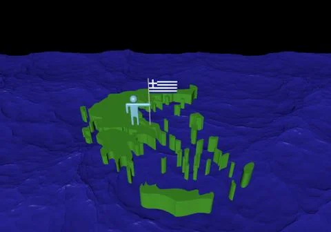 Man on greece map with flag in ocean illustration Stock Illustration