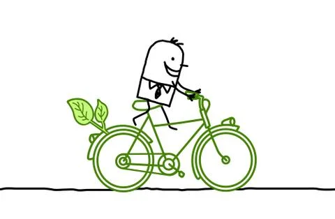 Man on green bicycle Stock Illustration