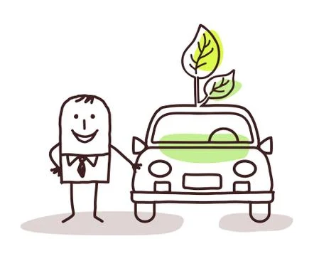 Man with green car Stock Illustration