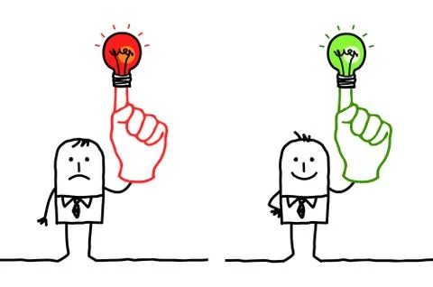 Man with green or red light on finger Stock Illustration