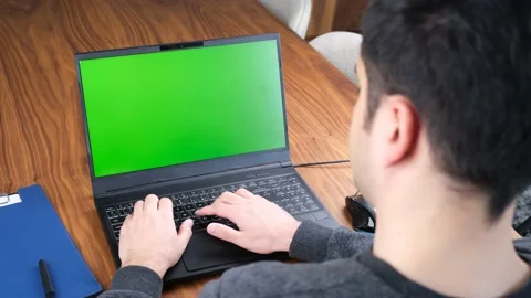 Man green screen laptop Stock Footage 238936084