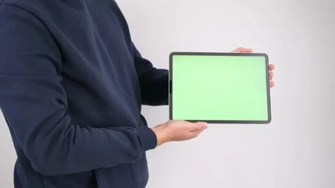 Man green screen tablet Stock Footage 236459505