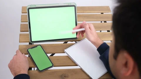 Man green screen tablet Stock Footage 236459984