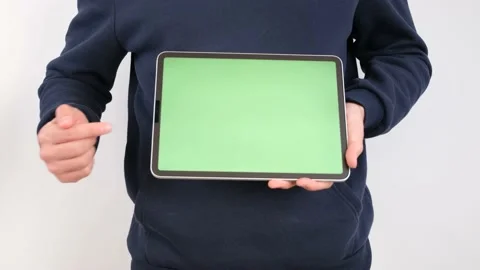 Man green screen tablet forefinger Video stock 236460210