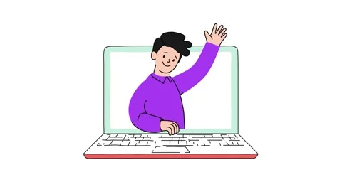 Man greets on the computer screen. Boy in laptop. Telecommuting concept. Stock Footage 201261783