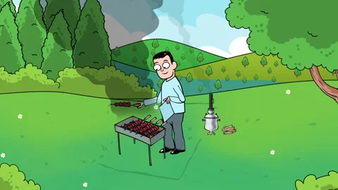 Man Grilling in Nature Stock Footage 283901567