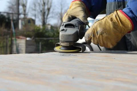 Man with Grinder Foto stock