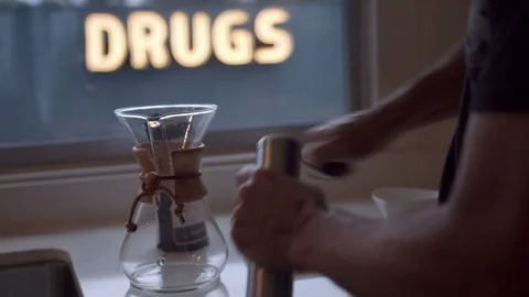 Man Grinding Coffee Stock Footage 90981526