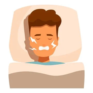 Man grinding teeth while sleeping, bruxism symptom, teeth problems concept Stock Illustration