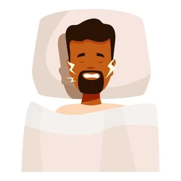 Man grinding teeth while sleeping, bruxism concept illustration Stockillustratie