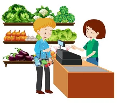 A man at the grocery store Stock Illustration