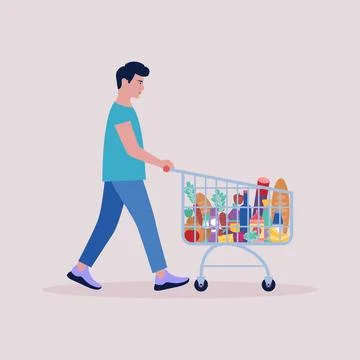 Man with grocery trolley Stock Illustration