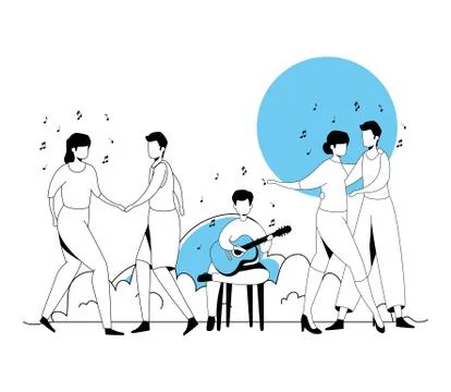 Man with guitar and couples dancing Illustrazione stock