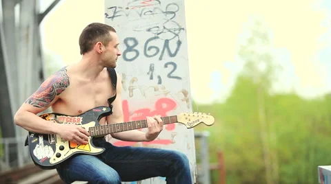 The man with the guitar Stock Footage 50296081