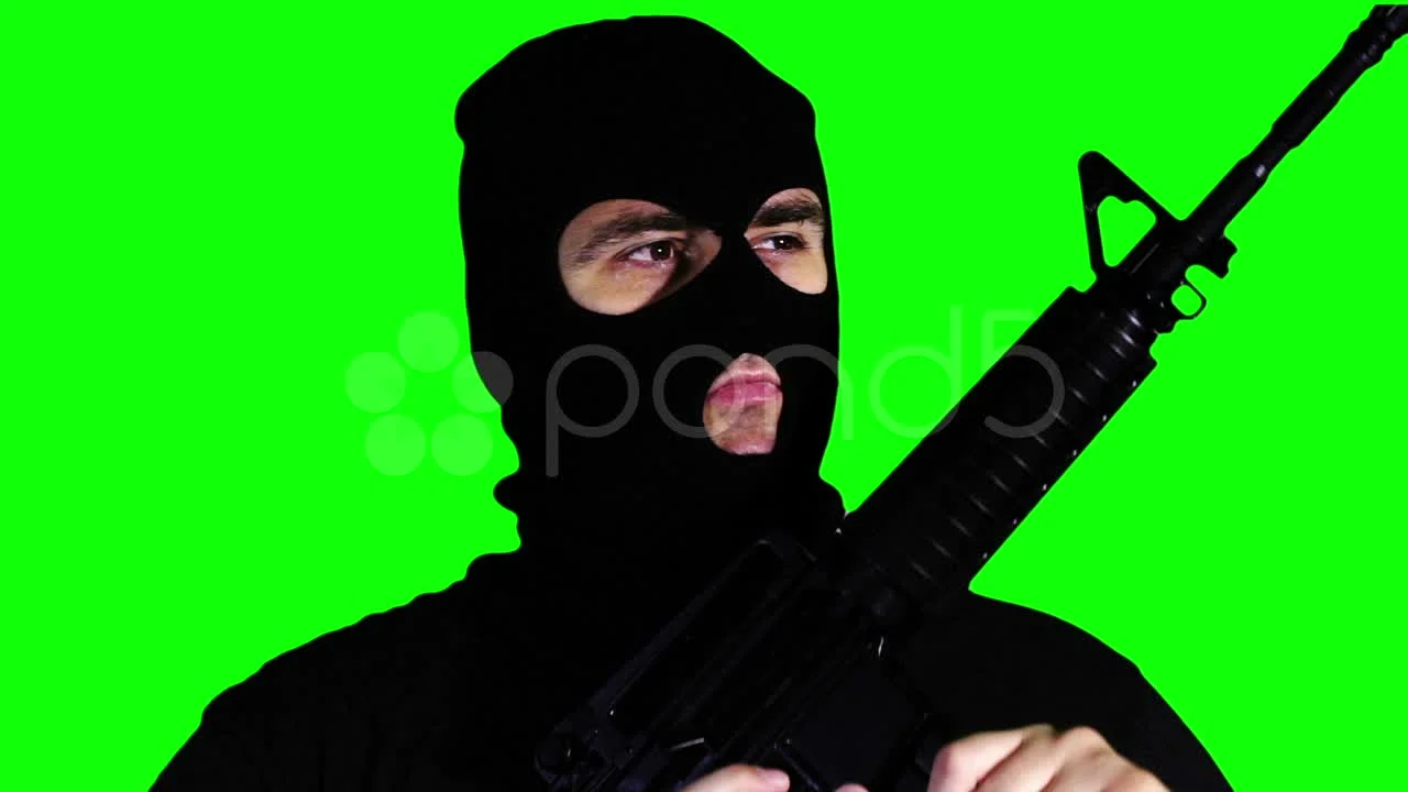 masked man with rifle