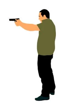 Man with gun shooting on target vector illustration. Hunter soldier with pistol Иллюстрация