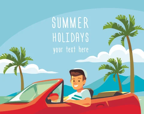Man guy driving convertible red car on California coastal road Stock Illustration