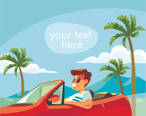Man guy driving convertible red car on California coastal road Stock Illustration