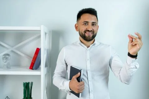 Man guy in studio businessman gesturing Stock Photos